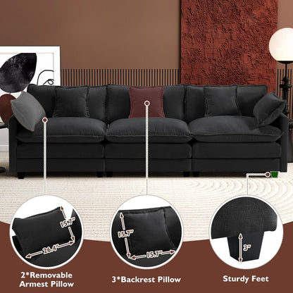 146" U-Shaped Modern Sofa Modular Sectional Cloud Couch with 2 Ottoman, 6-Seat Chenille Deep Seat Sofa with 6 Pillows for Living Room, Bedroom and Apartment, Grey