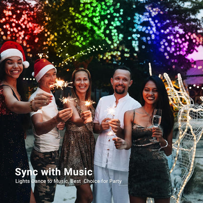 66ft 200 LED RGB Christmas Lights Music Sync, 120+ Modes Remote Dimmable Outdoor Christmas Light, Mini Tree Light Indoor Plugin for Xmas
