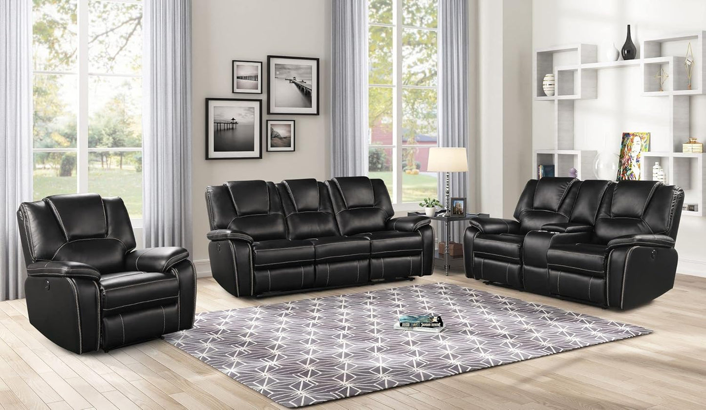 3 Piece Living Room Sofa Set,Bonded Leather Lounge Chair Loveseat Reclining Couch Recliner Sofa Sets,Brown