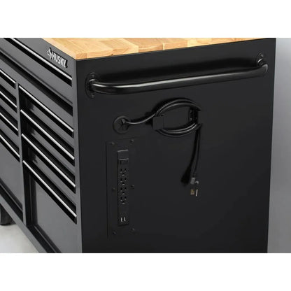 46 in. W x 24.5 in. D 9-Drawer Gloss Black Deep Tool Chest Mobile Workbench with Hardwood Top and Power Station
