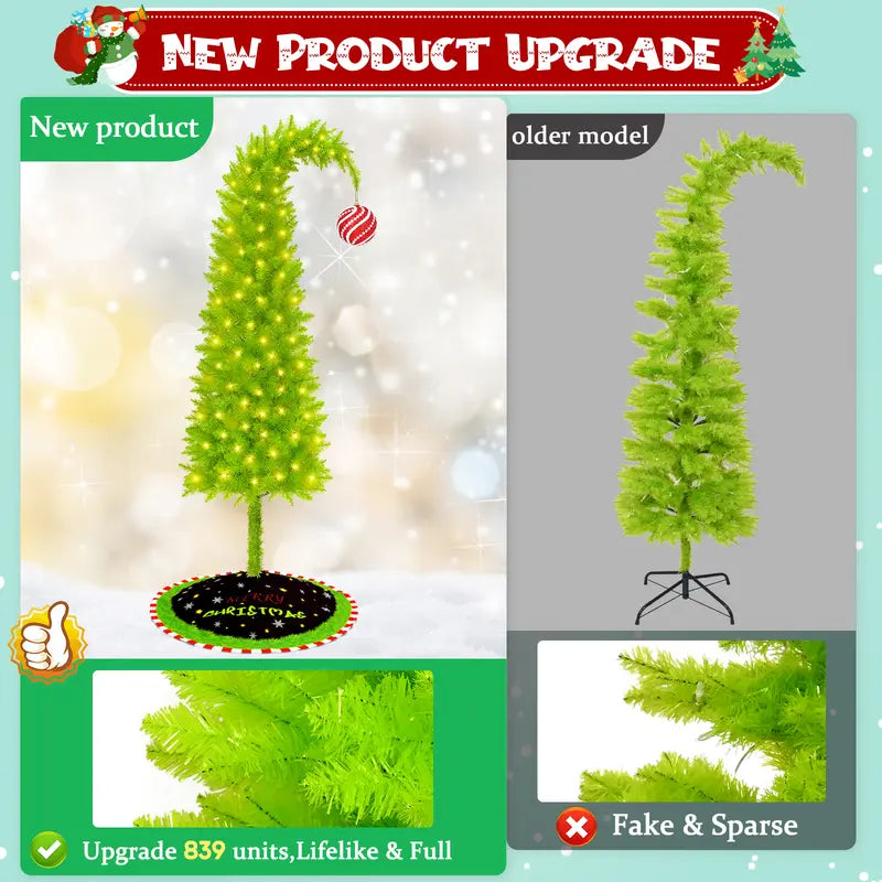 2025 New Flocked Green Christmas Tree 6ft LED Lighting for Home Office & Holiday Parties Cozy Winter Wonderland Decor Ornaments Not Included