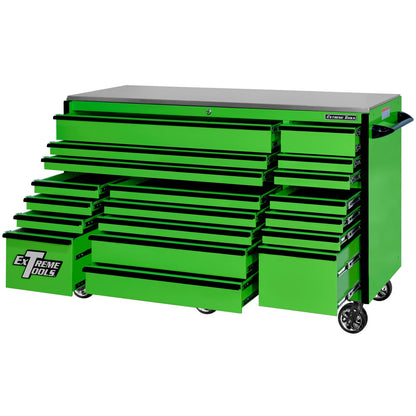 Extreme Tools 72″ x 30″, 19 Drawer Roller Cabinet with 250 lbs. drawer slides, RX 250 Series