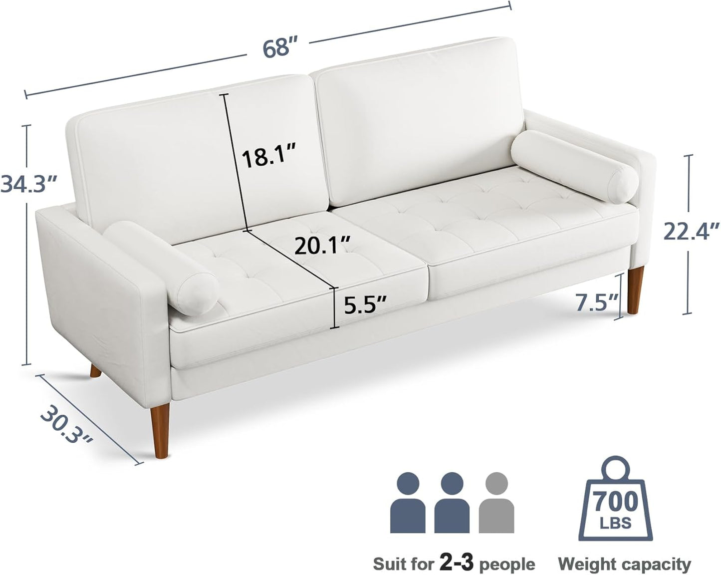 68" Beige Velvet Couch, Comfy Sofa Couch with Spring Cushions, Loveseat Sofa for Bedroom, Sturdy Wooden Small Couch for Small Spaces, Modern 3 Seater Sofa with Tufted Seat, Living Room Couch