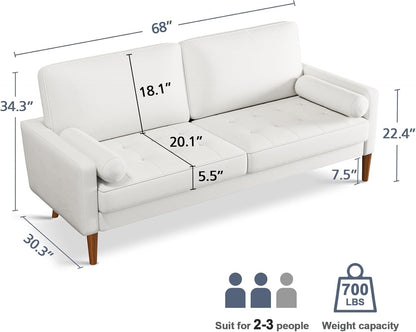 68" Beige Velvet Couch, Comfy Sofa Couch with Spring Cushions, Loveseat Sofa for Bedroom, Sturdy Wooden Small Couch for Small Spaces, Modern 3 Seater Sofa with Tufted Seat, Living Room Couch