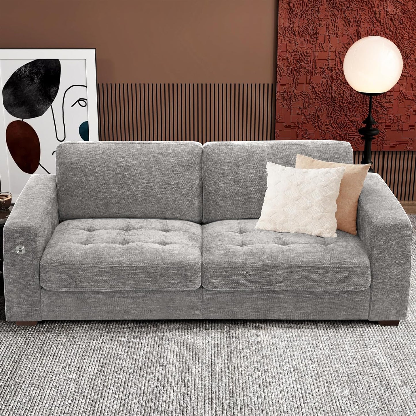 146" U-Shaped Modern Sofa Modular Sectional Cloud Couch with 2 Ottoman, 6-Seat Chenille Deep Seat Sofa with 6 Pillows for Living Room, Bedroom and Apartment, Grey