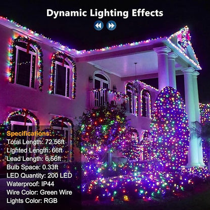 66ft 200 LED RGB Christmas Lights Music Sync, 120+ Modes Remote Dimmable Outdoor Christmas Light, Mini Tree Light Indoor Plugin for Xmas