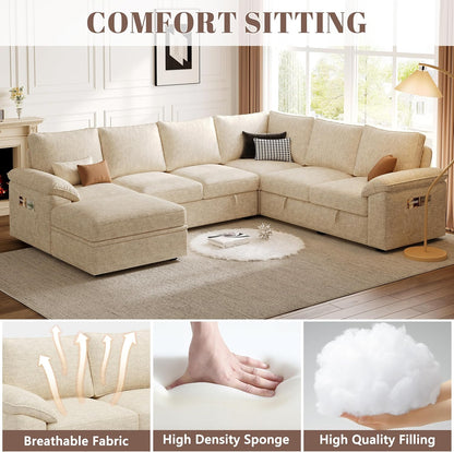 108 Inch Sectional Sleeper Sofa with Pull Out Bed, U Shaped 7 Seat Modular Sectional Sofa with Storage, Sectional Couches for Living Room, Cloud Modular Couch,Removable Sofa Cover, Dark Grey