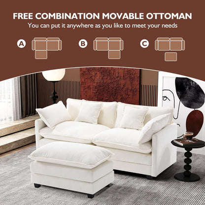 146" U-Shaped Modern Sofa Modular Sectional Cloud Couch with 2 Ottoman, 6-Seat Chenille Deep Seat Sofa with 6 Pillows for Living Room, Bedroom and Apartment, Grey