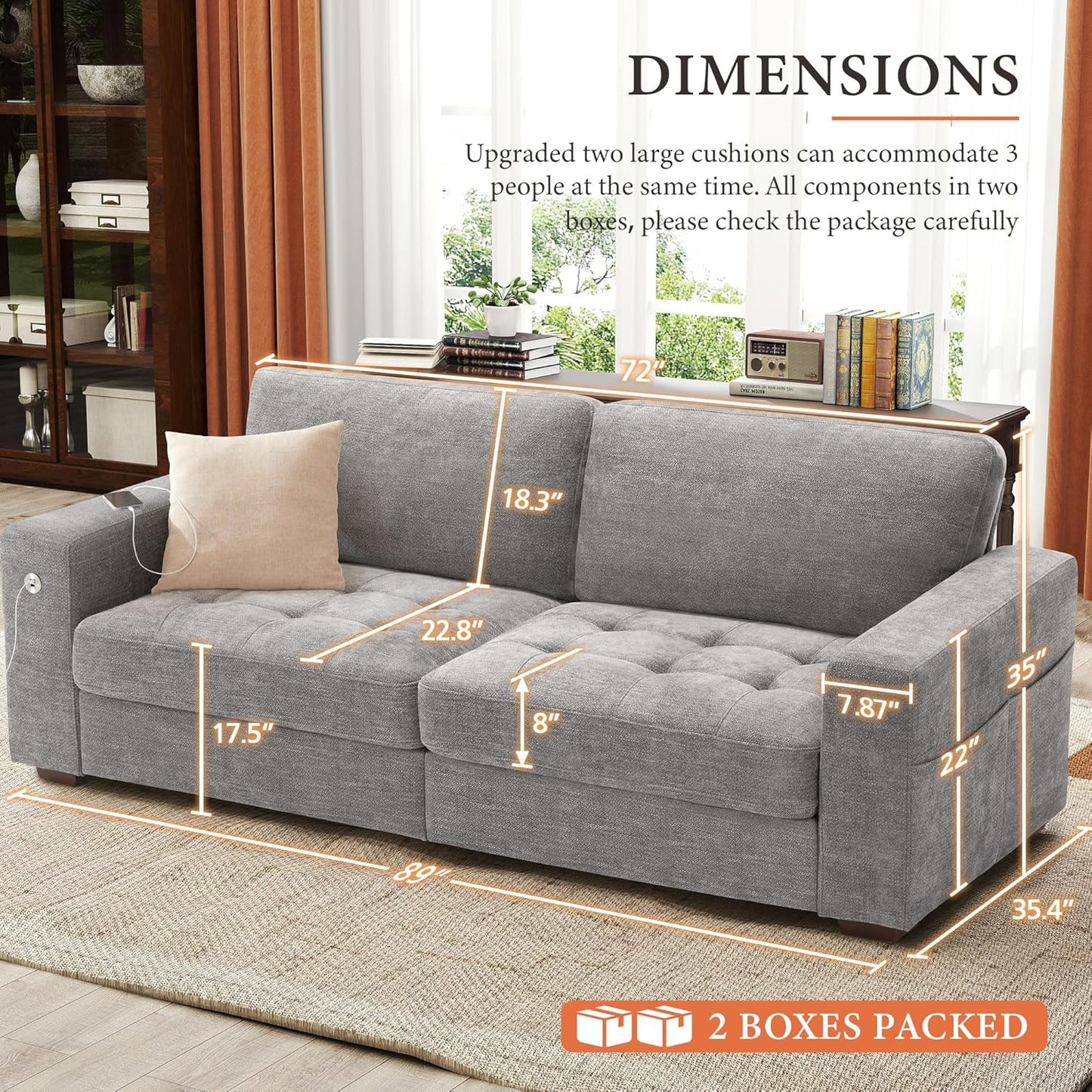 146" U-Shaped Modern Sofa Modular Sectional Cloud Couch with 2 Ottoman, 6-Seat Chenille Deep Seat Sofa with 6 Pillows for Living Room, Bedroom and Apartment, Grey