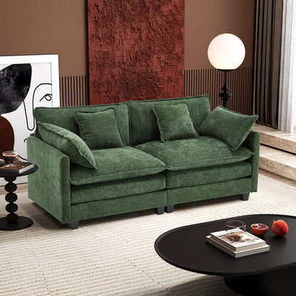 146" U-Shaped Modern Sofa Modular Sectional Cloud Couch with 2 Ottoman, 6-Seat Chenille Deep Seat Sofa with 6 Pillows for Living Room, Bedroom and Apartment, Grey