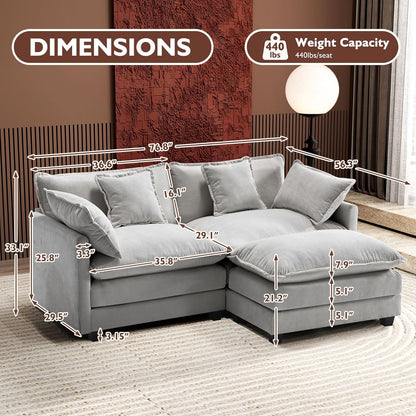 146" U-Shaped Modern Sofa Modular Sectional Cloud Couch with 2 Ottoman, 6-Seat Chenille Deep Seat Sofa with 6 Pillows for Living Room, Bedroom and Apartment, Grey
