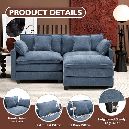 146" U-Shaped Modern Sofa Modular Sectional Cloud Couch with 2 Ottoman, 6-Seat Chenille Deep Seat Sofa with 6 Pillows for Living Room, Bedroom and Apartment, Grey
