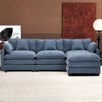 146" U-Shaped Modern Sofa Modular Sectional Cloud Couch with 2 Ottoman, 6-Seat Chenille Deep Seat Sofa with 6 Pillows for Living Room, Bedroom and Apartment, Grey