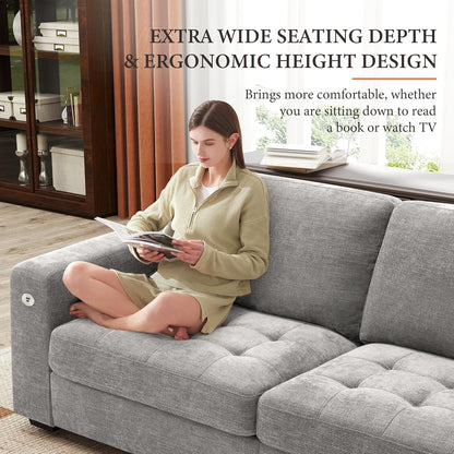 146" U-Shaped Modern Sofa Modular Sectional Cloud Couch with 2 Ottoman, 6-Seat Chenille Deep Seat Sofa with 6 Pillows for Living Room, Bedroom and Apartment, Grey