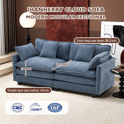 146" U-Shaped Modern Sofa Modular Sectional Cloud Couch with 2 Ottoman, 6-Seat Chenille Deep Seat Sofa with 6 Pillows for Living Room, Bedroom and Apartment, Grey