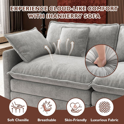 146" U-Shaped Modern Sofa Modular Sectional Cloud Couch with 2 Ottoman, 6-Seat Chenille Deep Seat Sofa with 6 Pillows for Living Room, Bedroom and Apartment, Grey