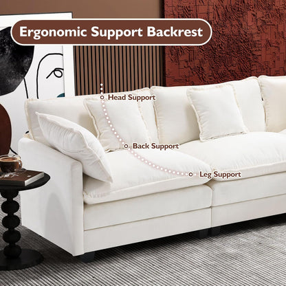 146" U-Shaped Modern Sofa Modular Sectional Cloud Couch with 2 Ottoman, 6-Seat Chenille Deep Seat Sofa with 6 Pillows for Living Room, Bedroom and Apartment, Grey