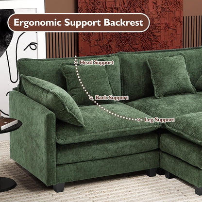 146" U-Shaped Modern Sofa Modular Sectional Cloud Couch with 2 Ottoman, 6-Seat Chenille Deep Seat Sofa with 6 Pillows for Living Room, Bedroom and Apartment, Grey