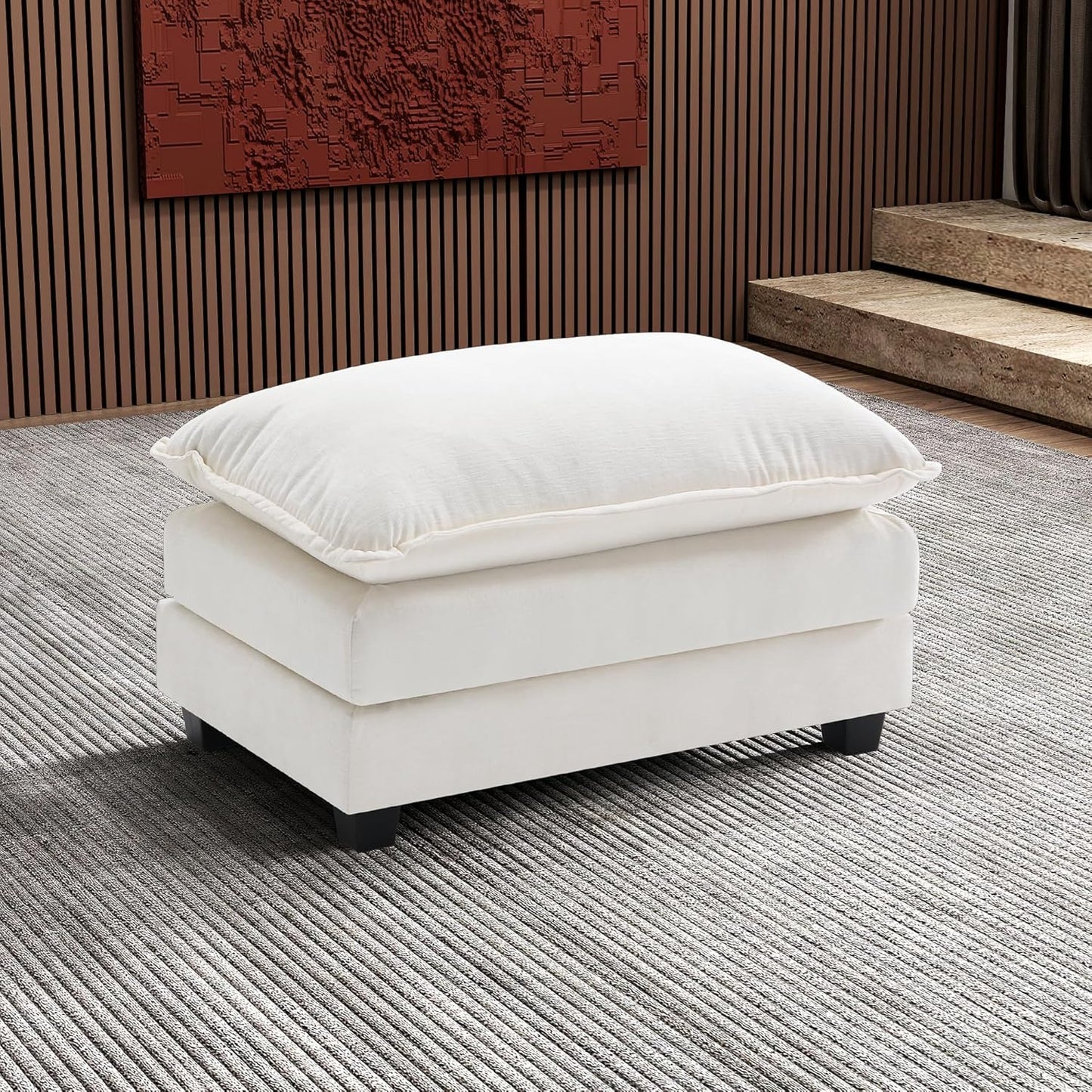 146" U-Shaped Modern Sofa Modular Sectional Cloud Couch with 2 Ottoman, 6-Seat Chenille Deep Seat Sofa with 6 Pillows for Living Room, Bedroom and Apartment, Grey