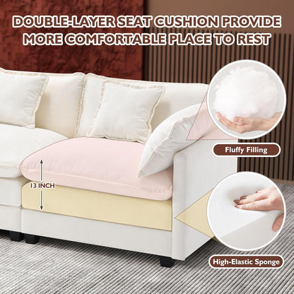 146" U-Shaped Modern Sofa Modular Sectional Cloud Couch with 2 Ottoman, 6-Seat Chenille Deep Seat Sofa with 6 Pillows for Living Room, Bedroom and Apartment, Grey