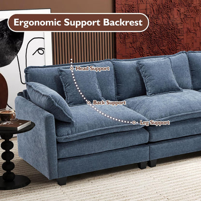 146" U-Shaped Modern Sofa Modular Sectional Cloud Couch with 2 Ottoman, 6-Seat Chenille Deep Seat Sofa with 6 Pillows for Living Room, Bedroom and Apartment, Grey