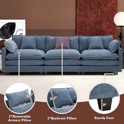 146" U-Shaped Modern Sofa Modular Sectional Cloud Couch with 2 Ottoman, 6-Seat Chenille Deep Seat Sofa with 6 Pillows for Living Room, Bedroom and Apartment, Grey