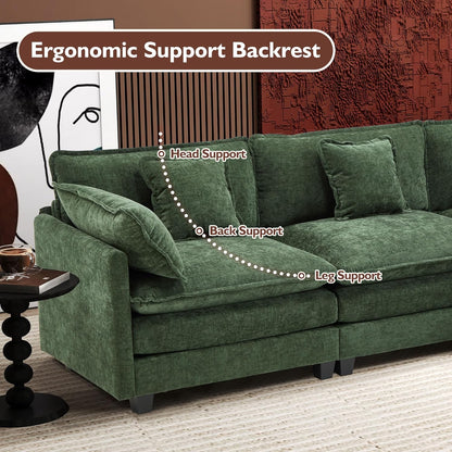 146" U-Shaped Modern Sofa Modular Sectional Cloud Couch with 2 Ottoman, 6-Seat Chenille Deep Seat Sofa with 6 Pillows for Living Room, Bedroom and Apartment, Grey