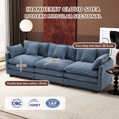 146" U-Shaped Modern Sofa Modular Sectional Cloud Couch with 2 Ottoman, 6-Seat Chenille Deep Seat Sofa with 6 Pillows for Living Room, Bedroom and Apartment, Grey