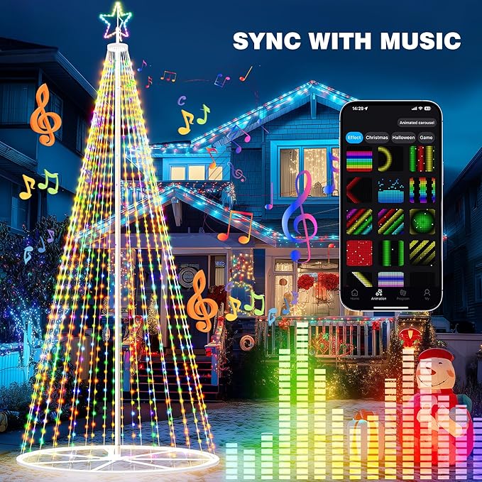 Outdoor Christmas Lights Show Set, 20 ft Smart Outside Prelit Christmas Tree Lights, App Control & Music Sync LED ChristmasLight for Party Wedding Outdoor Christma Decorations