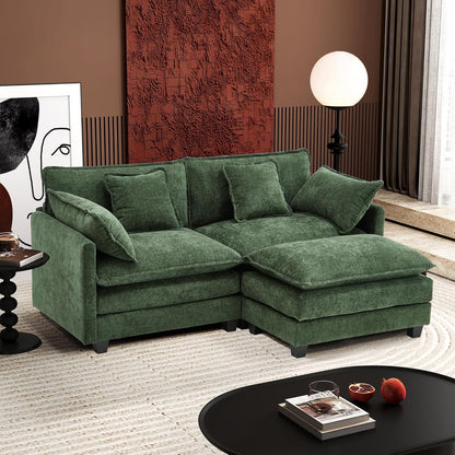 146" U-Shaped Modern Sofa Modular Sectional Cloud Couch with 2 Ottoman, 6-Seat Chenille Deep Seat Sofa with 6 Pillows for Living Room, Bedroom and Apartment, Grey