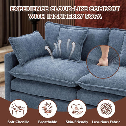 146" U-Shaped Modern Sofa Modular Sectional Cloud Couch with 2 Ottoman, 6-Seat Chenille Deep Seat Sofa with 6 Pillows for Living Room, Bedroom and Apartment, Grey