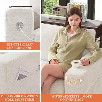 146" U-Shaped Modern Sofa Modular Sectional Cloud Couch with 2 Ottoman, 6-Seat Chenille Deep Seat Sofa with 6 Pillows for Living Room, Bedroom and Apartment, Grey