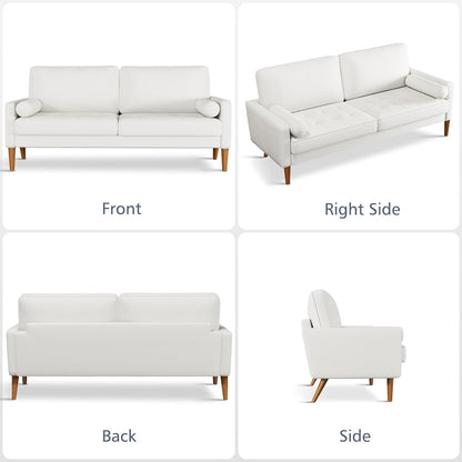 68" Beige Velvet Couch, Comfy Sofa Couch with Spring Cushions, Loveseat Sofa for Bedroom, Sturdy Wooden Small Couch for Small Spaces, Modern 3 Seater Sofa with Tufted Seat, Living Room Couch