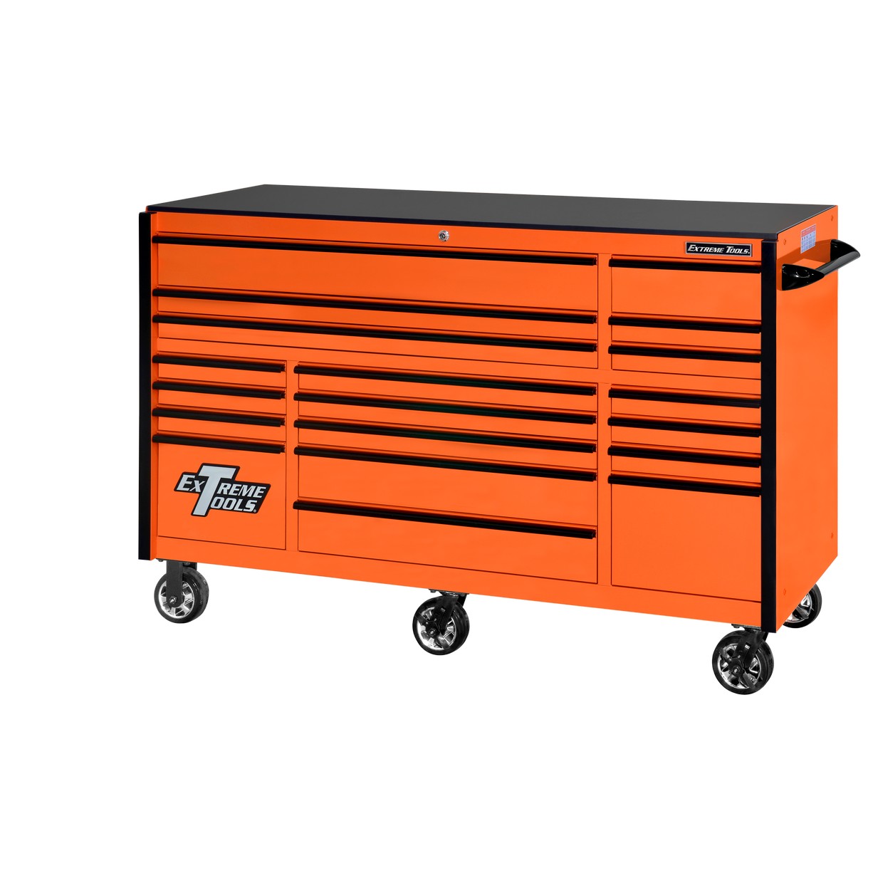 Extreme Tools 72″ x 30″, 19 Drawer Roller Cabinet with 250 lbs. drawer slides, RX 250 Series