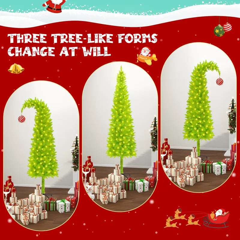 2025 New Flocked Green Christmas Tree 6ft LED Lighting for Home Office & Holiday Parties Cozy Winter Wonderland Decor Ornaments Not Included