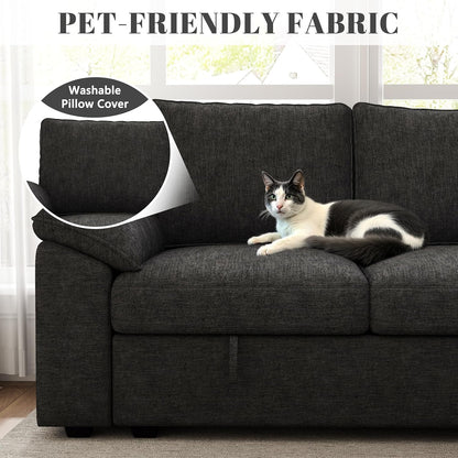 108 Inch Sectional Sleeper Sofa with Pull Out Bed, U Shaped 7 Seat Modular Sectional Sofa with Storage, Sectional Couches for Living Room, Cloud Modular Couch,Removable Sofa Cover, Dark Grey