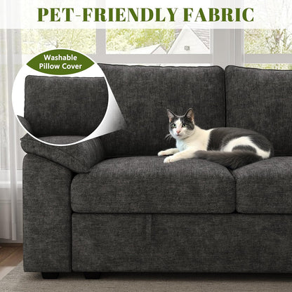 108 Inch Sectional Sleeper Sofa with Pull Out Bed, U Shaped 7 Seat Modular Sectional Sofa with Storage, Sectional Couches for Living Room, Cloud Modular Couch,Removable Sofa Cover, Dark Grey