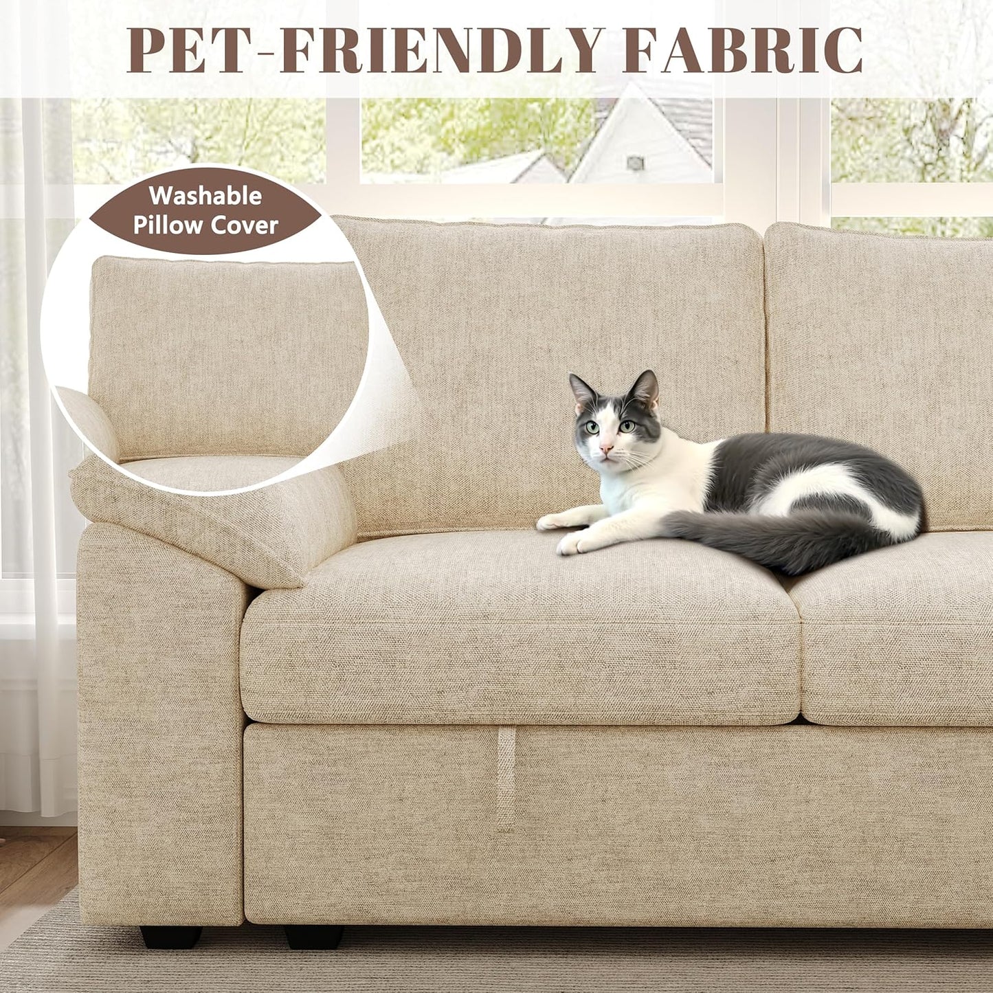 108 Inch Sectional Sleeper Sofa with Pull Out Bed, U Shaped 7 Seat Modular Sectional Sofa with Storage, Sectional Couches for Living Room, Cloud Modular Couch,Removable Sofa Cover, Dark Grey