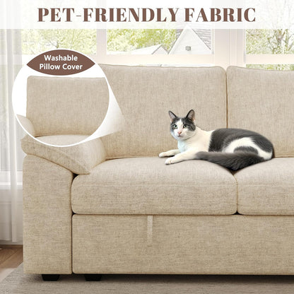 108 Inch Sectional Sleeper Sofa with Pull Out Bed, U Shaped 7 Seat Modular Sectional Sofa with Storage, Sectional Couches for Living Room, Cloud Modular Couch,Removable Sofa Cover, Dark Grey