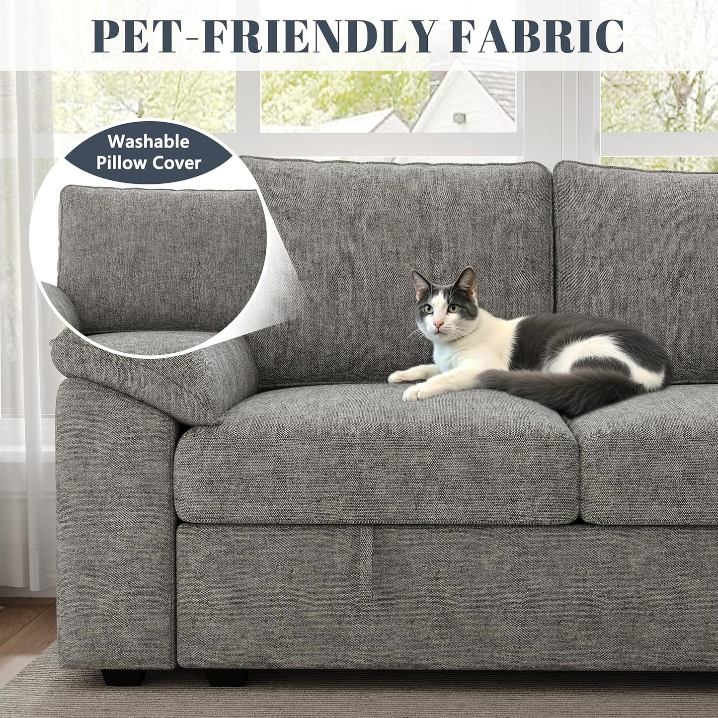 108 Inch Sectional Sleeper Sofa with Pull Out Bed, U Shaped 7 Seat Modular Sectional Sofa with Storage, Sectional Couches for Living Room, Cloud Modular Couch,Removable Sofa Cover, Dark Grey