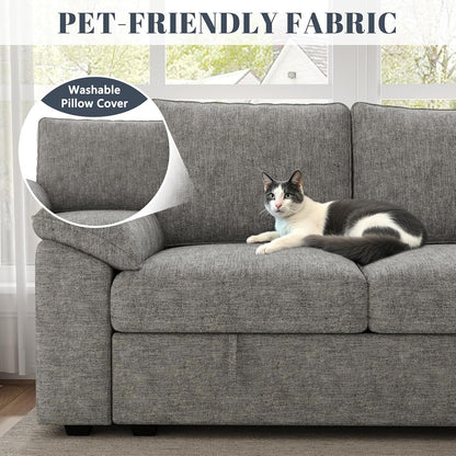 108 Inch Sectional Sleeper Sofa with Pull Out Bed, U Shaped 7 Seat Modular Sectional Sofa with Storage, Sectional Couches for Living Room, Cloud Modular Couch,Removable Sofa Cover, Dark Grey