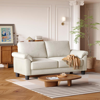 70" Living Room Couch Sofa, Mid Century Modern Loveseat with Storage Bag, Velvet Deep Couches for Small Spaces, Bedroom, Apartment, Office, Removable Sofa Cover Spring Cushions, Easy to Install, Beige