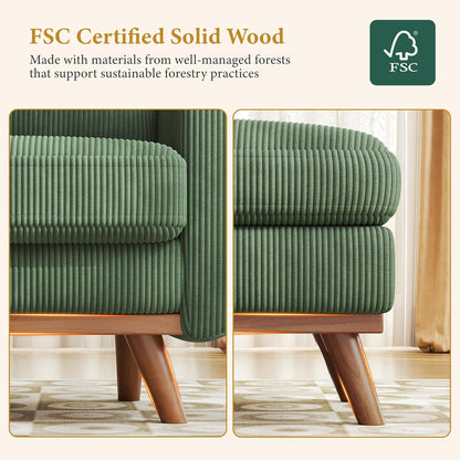 38.5" Accent Chair with Movable Ottoman, Comfy Corduroy Armchair with Spring Cushion, Reading Chair with Ottoman, Modern Single Sofa for Living Room, Bedroom and Apartment, Green