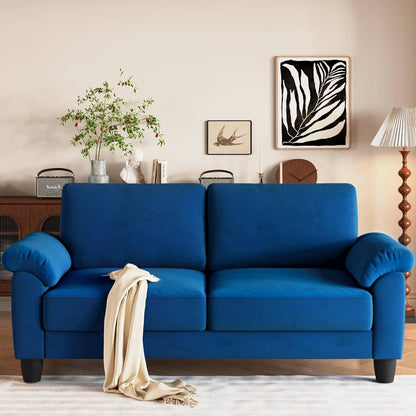 70" Living Room Couch Sofa, Velvet Deep Couches for Small Spaces, Mid Century Modern Loveseat with Storage Bag, Bedroom, Apartment, Office, Removable Sofa Cover Spring Cushions, Fast Assembly, Blue