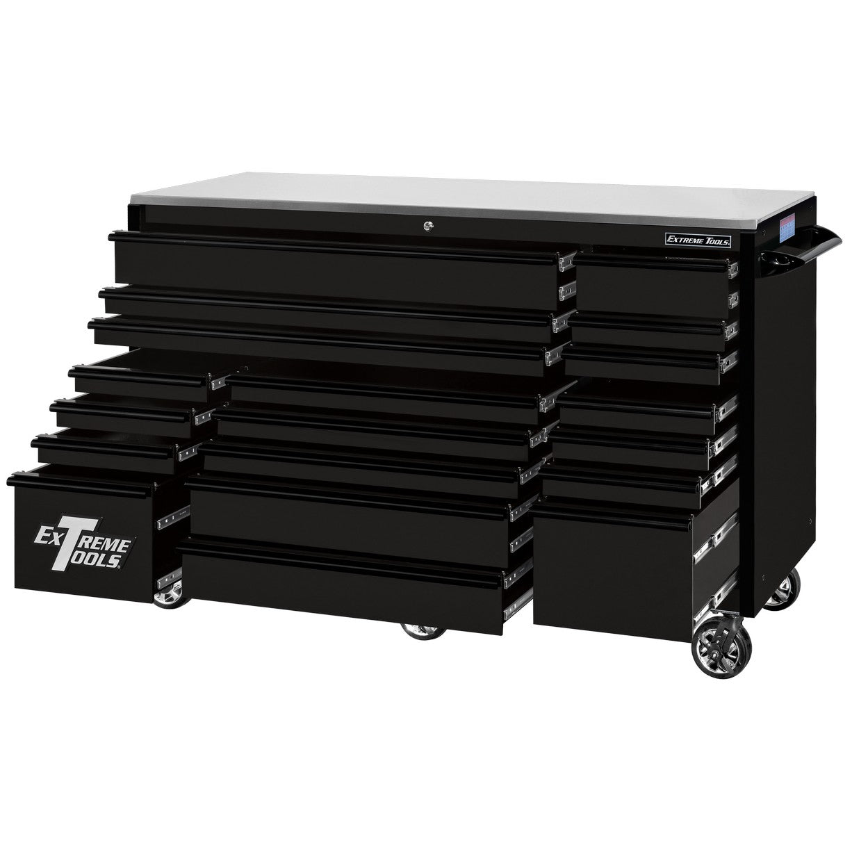 Extreme Tools 72″ x 30″, 19 Drawer Roller Cabinet with 250 lbs. drawer slides, RX 250 Series