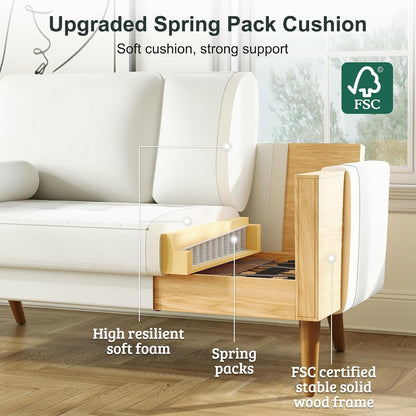 68" Beige Velvet Couch, Comfy Sofa Couch with Spring Cushions, Loveseat Sofa for Bedroom, Sturdy Wooden Small Couch for Small Spaces, Modern 3 Seater Sofa with Tufted Seat, Living Room Couch