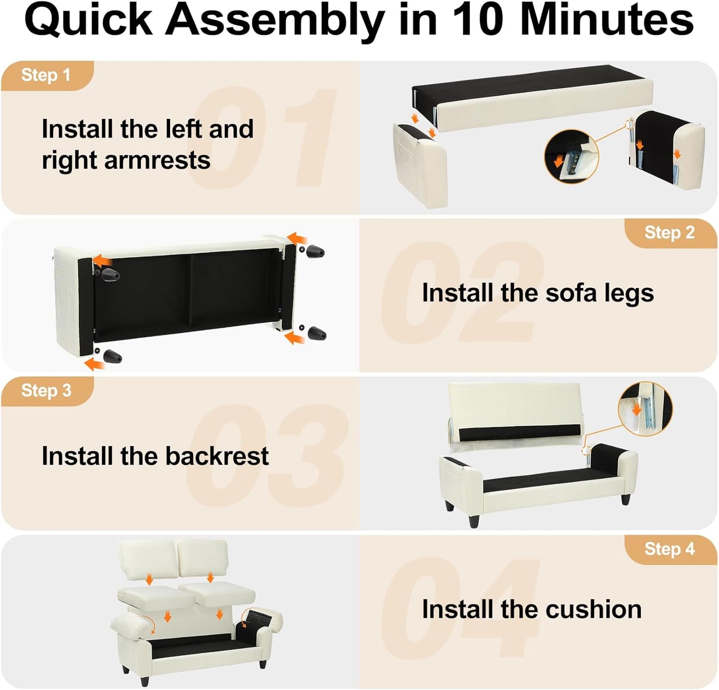 70" Living Room Couch Sofa, Mid Century Modern Loveseat with Storage Bag, Velvet Deep Couches for Small Spaces, Bedroom, Apartment, Office, Removable Sofa Cover Spring Cushions, Easy to Install, Beige