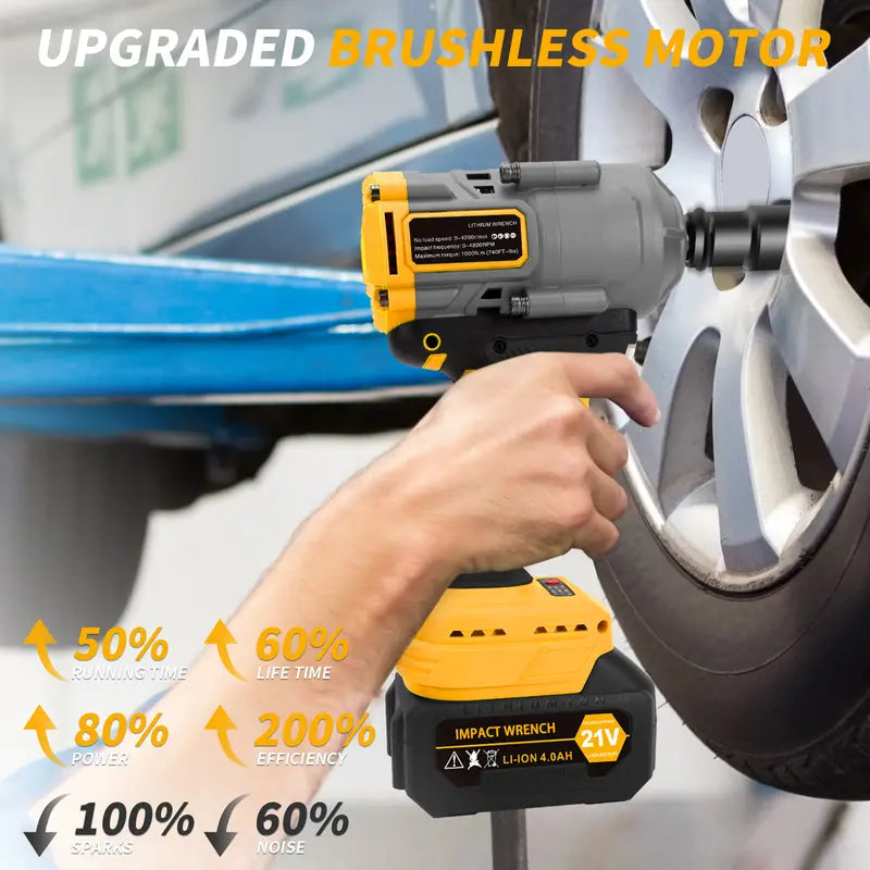 【Black Friday Deal】 12ooN.m Cordless Impact Wrench, 885Ft-lbs 1/2 inch Electric Impact Gun, High Torque Brushless Impact Wrench 2x 4.0Ah Battery, Fast Charger & 6 Sockets