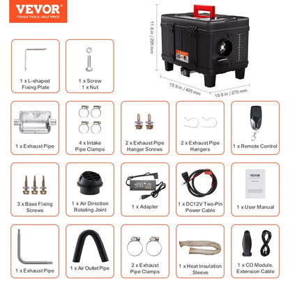 VEVOR 8KW Toolbox Diesel Heater, Upgraded 110V Adapter & CO Alarm, 12-24V All in One Diesel Air Heater, with Bluetooth APP/Remote Control and Display Screen, Fast Heating Portable Diesel Heater for Vehicles and Outdoors