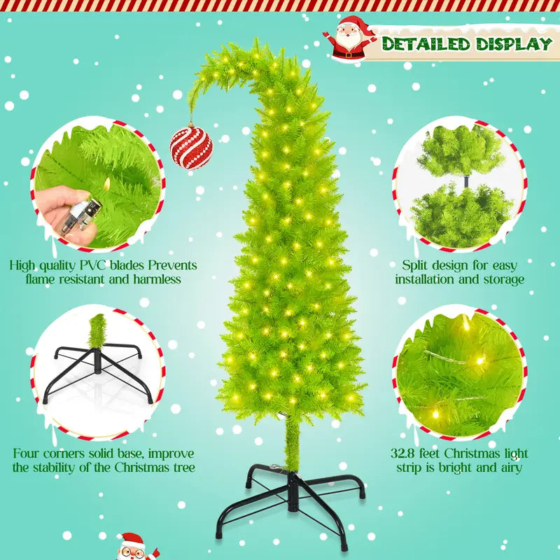 2025 New Flocked Green Christmas Tree 6ft LED Lighting for Home Office & Holiday Parties Cozy Winter Wonderland Decor Ornaments Not Included